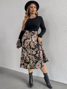 SHEIN VCAY Plus Paisley Print High Waist Skirt - Multicolor - View 5