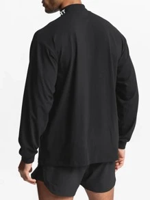 Men Letter Graphic Mock Neck Sports Tee - Black - View 2