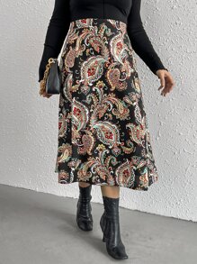 SHEIN VCAY Plus Paisley Print High Waist Skirt - Multicolor - View 6