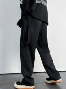 Manfinity Men Flap Pocket Side Drawstring Waist Cargo Trousers - Black - View 2