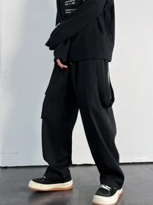 Manfinity Men Flap Pocket Side Drawstring Waist Cargo Trousers - Black - View 5