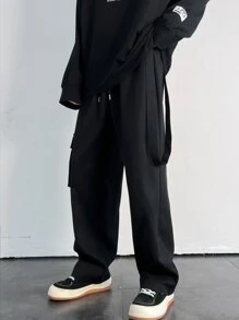 Manfinity Men Flap Pocket Side Drawstring Waist Cargo Trousers - Black - View 6