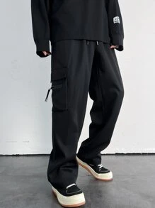 Manfinity Men Flap Pocket Side Drawstring Waist Cargo Trousers - Black - View 7