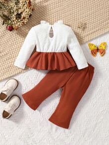 嬰兒褶邊假兩件荷葉邊下擺襯衫和喇叭褲 - 彩色 - 查看 2