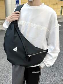 男士反光腰部字母圖案包胸包 - 黑色 - 查看 2