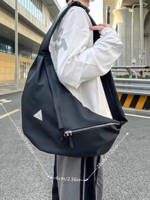 男士反光腰部字母圖案包胸包 - 黑色 - 查看 4