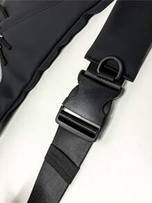 男士反光腰部字母圖案包胸包 - 黑色 - 查看 5