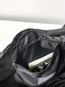 男士反光腰部字母圖案包胸包 - 黑色 - 查看 6