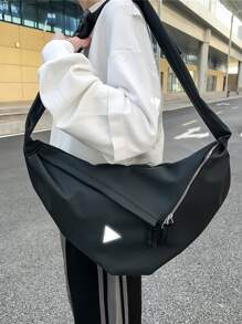 男士反光腰部字母圖案包胸包 - 黑色 - 查看 7