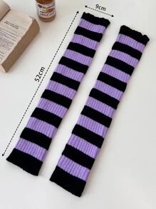 1 cặp ấm tay dài dệt kim sọc với thiết kế khối màu xanh lá cây và trắng, hoàn hảo cho trang phục lễ hội - Nhiều màu - Xem 5