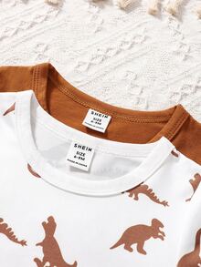 Baby Jungen 1 Stück T-Shirt mit Dinosaurier Aufdruck & 1 Stück einfarbiges T-Shirt