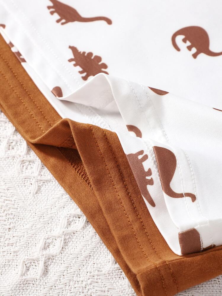 Baby Boy 1pc Dinosaur Print Tee & 1pc Solid Tee
