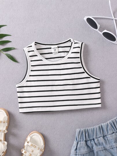Young Girl Striped Print Tank Top