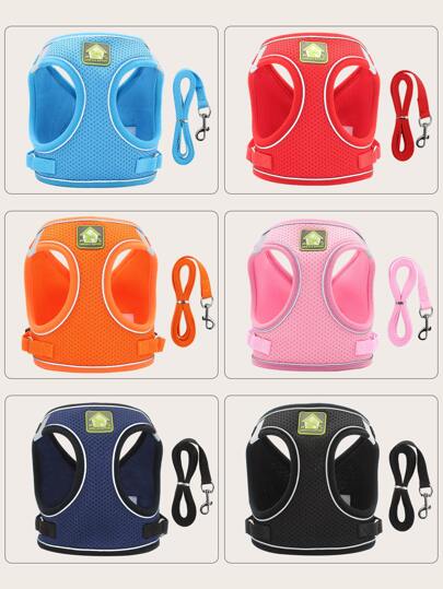 1set Comfortable & Breathable Dog Harness And Leash Set With Reflective Strips, Adjustable For Cats And Dogs, Suitable For Small And Medium-Sized Dogs To Walk And Travel