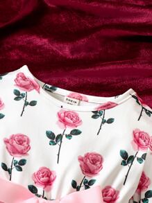 嬰兒印花網紗邊繫腰帶連衣裙 - 彩色 - 查看 3