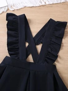 SHEIN Bộ thời trang bé gái Tương phản Mesh Xù Nơ Bướm Khối Màu Dễ thương - Màu xanh hải quân - Xem 3