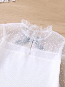 SHEIN Bộ thời trang bé gái Tương phản Mesh Xù Nơ Bướm Khối Màu Dễ thương - Màu xanh hải quân - Xem 4