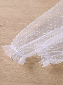 SHEIN Bộ thời trang bé gái Tương phản Mesh Xù Nơ Bướm Khối Màu Dễ thương - Màu xanh hải quân - Xem 6