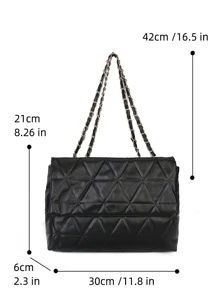 Đơn giản thời trang nắp PU màu đen vàng dung tích lớn hốc hình học thanh lịch trí tuệ túi xách nữ túi xách chỉ thêu dây chuyền kim loại túi đeo vai - màu đen - Xem 8