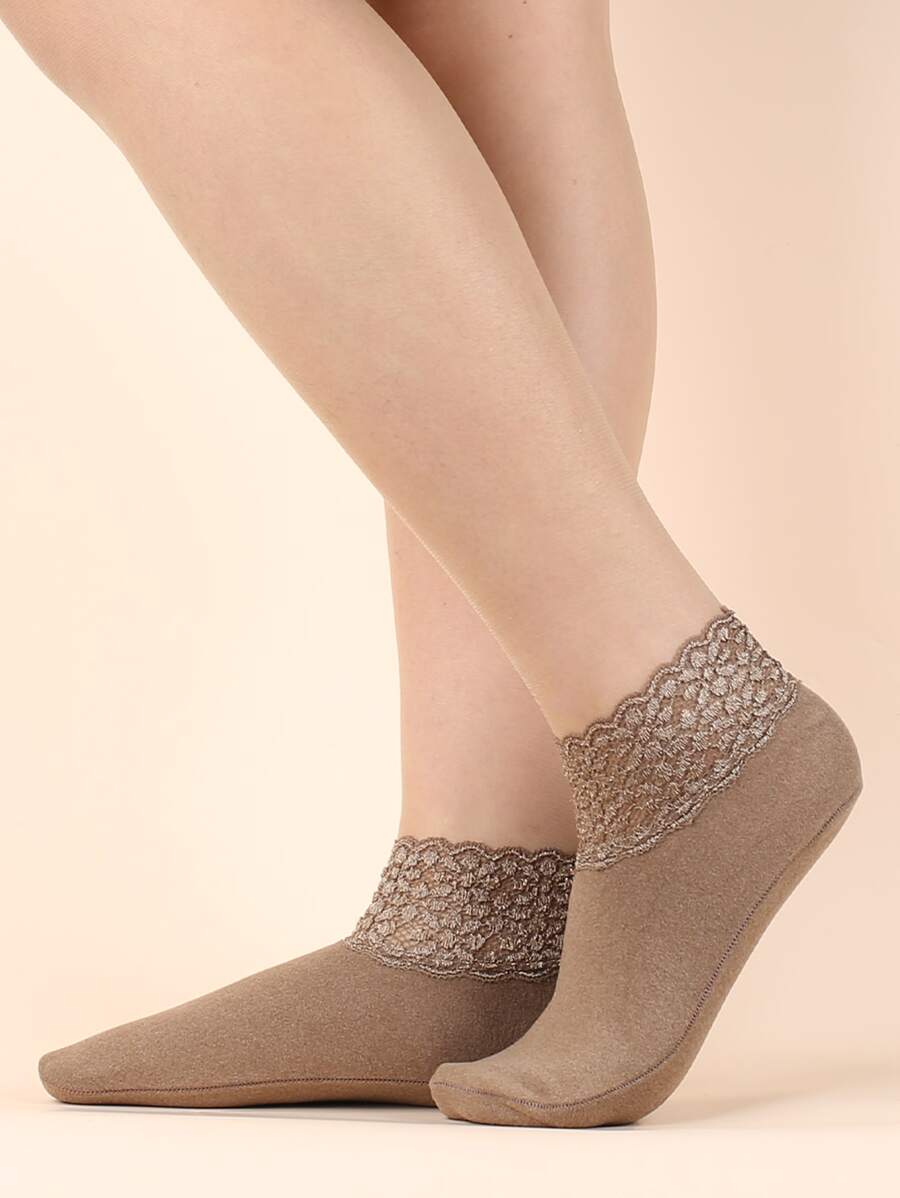 Tất mắt cá chân họa tiết hoa - màu nâu - Xem 1