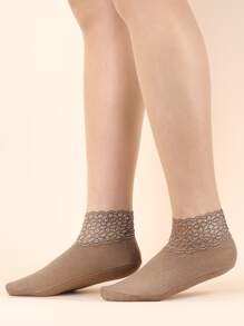 Tất mắt cá chân họa tiết hoa - màu nâu - Xem 3