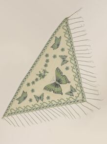 Butterfly and Roses on Geometric Satin Shawl main image 1