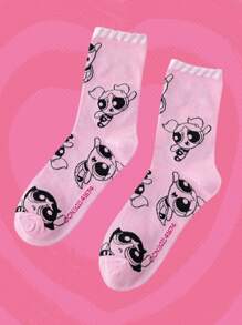 The Powerpuff Girls | ROMWE Letter & Cartoon Graphic Crew Socks - Multicolor - View 1