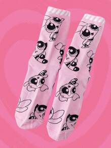The Powerpuff Girls | ROMWE Letter & Cartoon Graphic Crew Socks - Multicolor - View 2