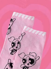 The Powerpuff Girls | ROMWE Letter & Cartoon Graphic Crew Socks - Multicolor - View 3
