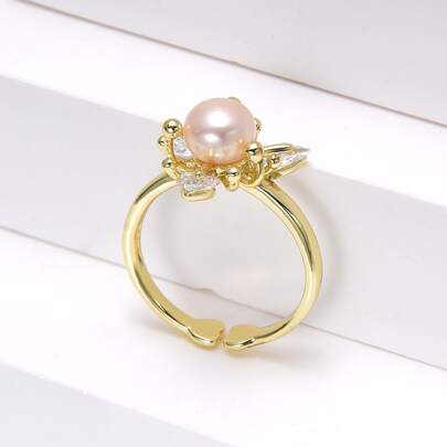 Cubic Zirconia & Faux Pearl Decor Ring