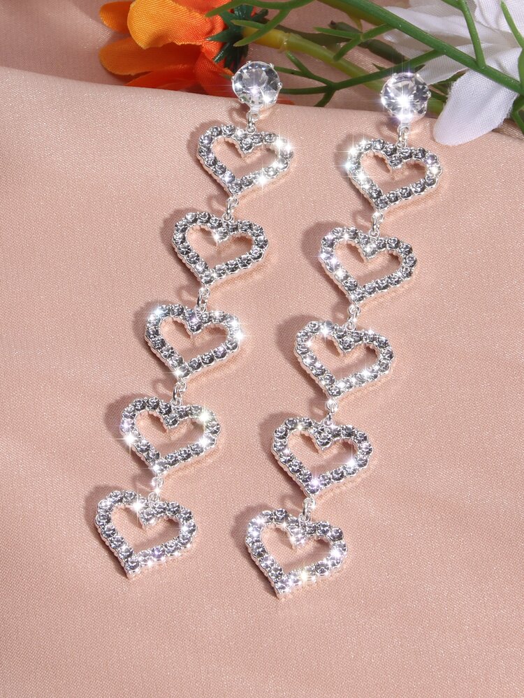 Link Rhinestone Heart Drop Earrings Valentines,Mom,Mother,Mother's Day,Gift