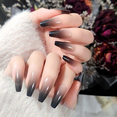 24pcs Long Coffin Ombre Fake Nail & 1pc Nail File & 1sheet Tape