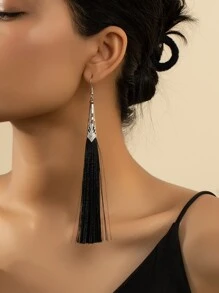 Tassel Drop Earrings - Black - View 1