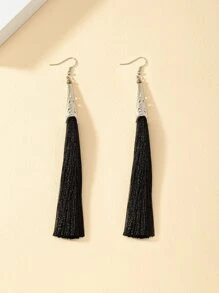 Tassel Drop Earrings - Black - View 2