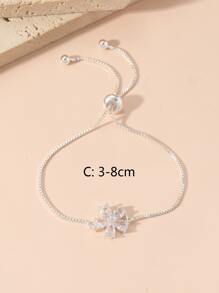 1 chiếc vòng tay rút dây có thể điều chỉnh bằng đồng và đá Cubic Zirconia hình hoa dành cho phụ nữ, hoàn hảo để đeo hàng ngày, hẹn hò và tiệc tùng ngày lễ tình nhân - Bạc - Xem 3