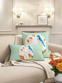 1pc Bird & Butterfly Print Cushion Cover Without Filler - Multicolor - View 1