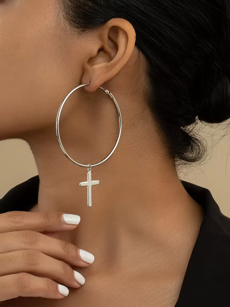 Pendientes con cruz colgante - Plateado - Añade 1