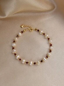 Faux Pearl Decor Beaded Bracelet - White - View 1