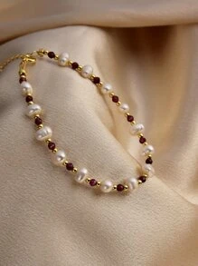 Faux Pearl Decor Beaded Bracelet - White - View 2