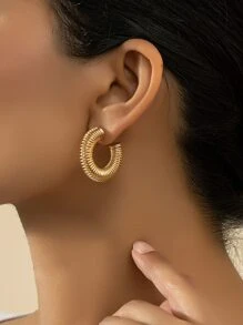 Spring Design Cuff Hoop Earrings - Yellow Gold - View 1