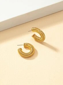 Spring Design Cuff Hoop Earrings - Yellow Gold - View 2