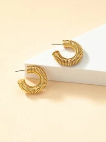 Spring Design Cuff Hoop Earrings - Yellow Gold - View 3