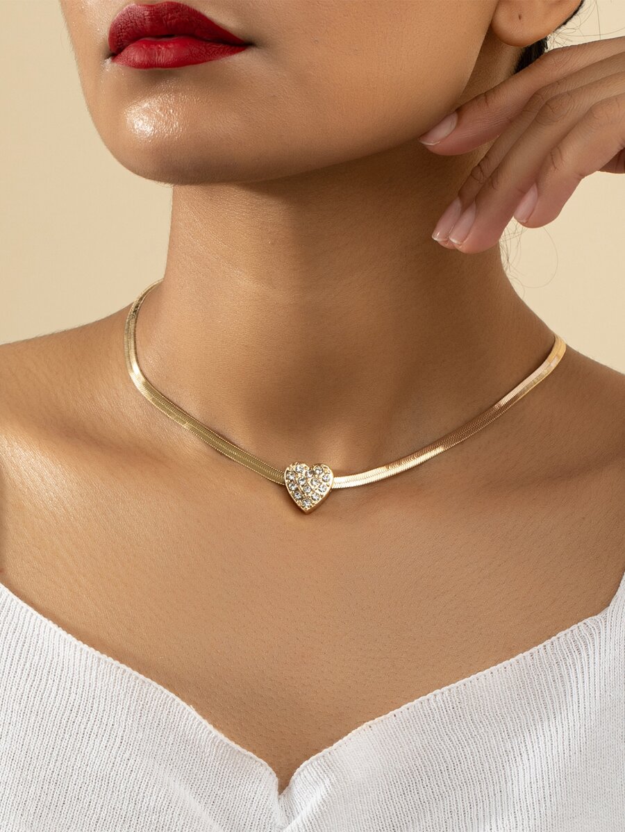 Vòng cổ trang trí trái tim rhinestone - Vàng - Xem 1