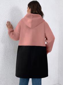 SHEIN LUNE Áo khoác cỡ lớn Dây kéo Khối Màu Giải trí - Bụi hồng - Xem 3