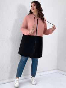 SHEIN LUNE Áo khoác cỡ lớn Dây kéo Khối Màu Giải trí - Bụi hồng - Xem 4