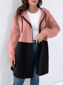 SHEIN LUNE Áo khoác cỡ lớn Dây kéo Khối Màu Giải trí - Bụi hồng - Xem 5