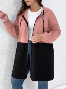 SHEIN LUNE Áo khoác cỡ lớn Dây kéo Khối Màu Giải trí - Bụi hồng - Xem 6