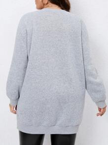 Calvaya Plus Pearls Beaded Drop Shoulder Sweatshirt - Light Grey - View 2