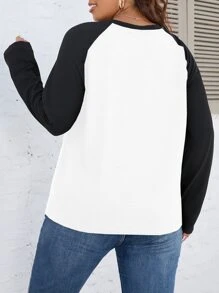 Camiseta de leopardo & con estampado de letra de manga raglán