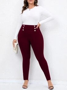 SHEIN Clasi 大碼寬腰帶雙排釦緊身褲 - 紫紅色 - 查看 1